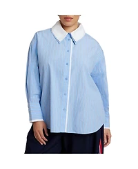 Eloquii Women's Plus Double Collared Button Up Top