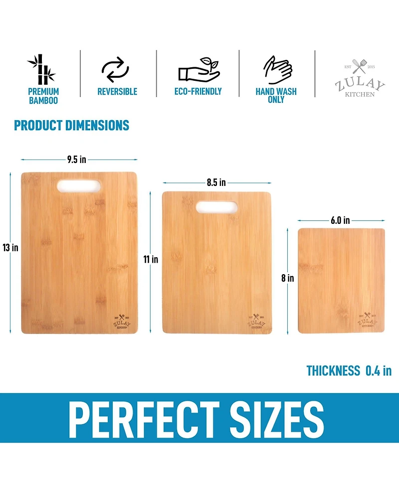 Bamboo Wooden Cutting Boards - Premium 3-Piece Set
