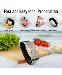 Stainless Steel Garlic Press Rocker Set - Premium Mincer Crusher with Peeler and Scraper