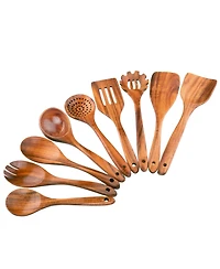 9-Piece Natural Teak Wooden Utensils for Cooking