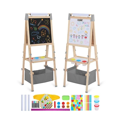 Kinder King 3 in 1 Kids Art Easel Set, Dual-Sided Art Station w/Whiteboard & Chalkboard