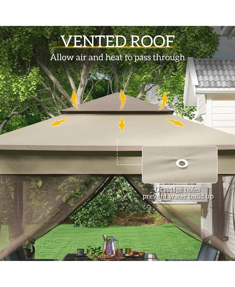 Outsunny 11' x 11' Pop Up Gazebo Outdoor Canopy Shelter with 2-Tier Soft Top, and Removable Zipper Netting, Event Tent with Large Shade