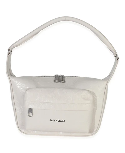 Pre-Owned Balenciaga White Distressed Calfskin Medium Raver Shoulder Bag