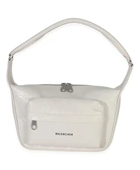 Pre-Owned Balenciaga White Distressed Calfskin Medium Raver Shoulder Bag