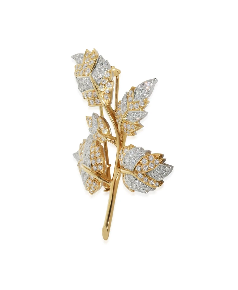 Pre-Owned Tiffany & Co Yellow Gold and Platinum Diamond 5 Leaf Schlumberger Brooch