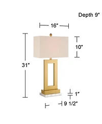 360 Lighting Marshall Modern Table Lamp with White Marble Riser 30" Tall Champagne Gold Oatmeal Shade for Bedroom Living Room Bedside Nightstand House