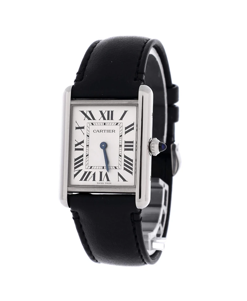 Pre-Owned Cartier Must de Cartier Tank Quartz Watch in Stainless Steel and Leather 25mm