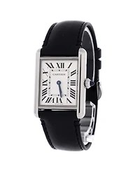 Pre-Owned Cartier Must de Cartier Tank Quartz Watch in Stainless Steel and Leather 25mm