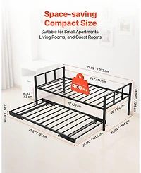 Gouun Daybed with Trundle Metal Bed Frame for Guest Rooms