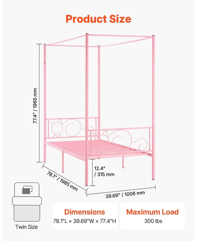 Gouun Twin Canopy Bed Frame with Metal Slats and Underbed Storage