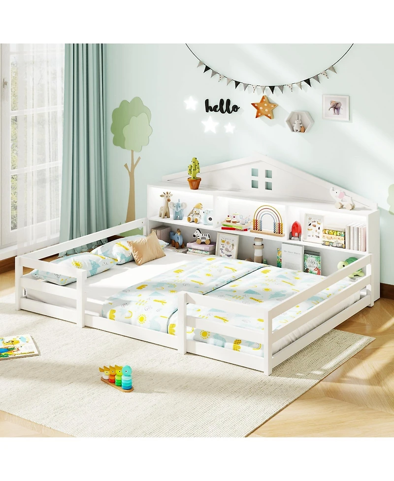 Sugift Montessori Floor Bed with Storage Compartments and Shelf