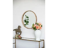 Busdays 28" Round Wood Mirror, Wall Mounted Mirror Home Decor for Bathroom Living Room