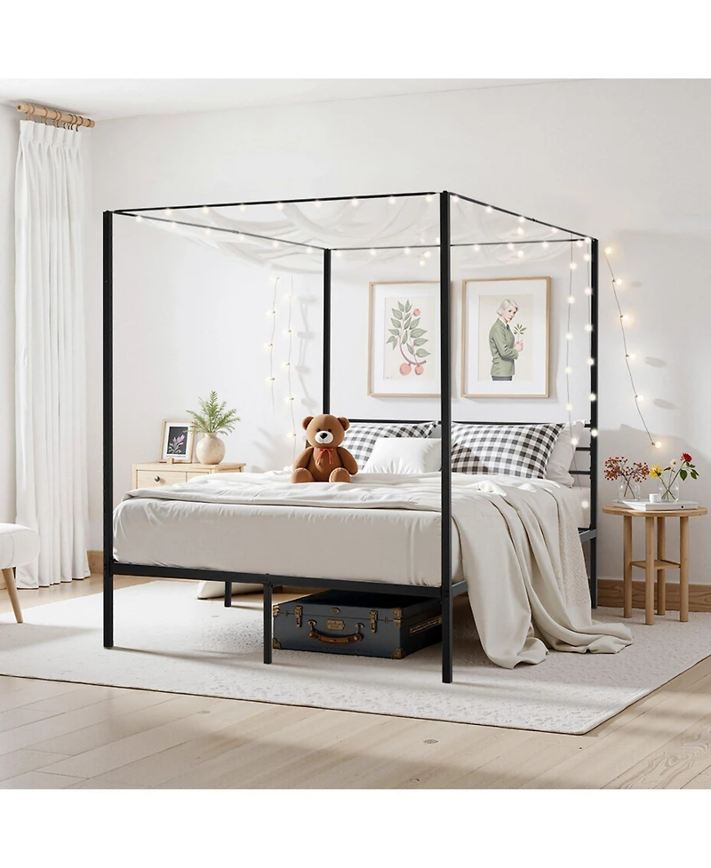 Gouun Canopy Bed Frame with Underbed Storage and Metal Slats