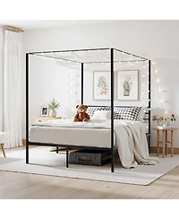 Gouun Canopy Bed Frame with Underbed Storage and Metal Slats