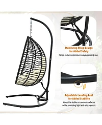 Rainsken Hanging Hammock Chair, Foldable Rattan Egg Swing Chair with Iron Frame, Plush Cushion and Removable Headrest for Indoor Outdoor