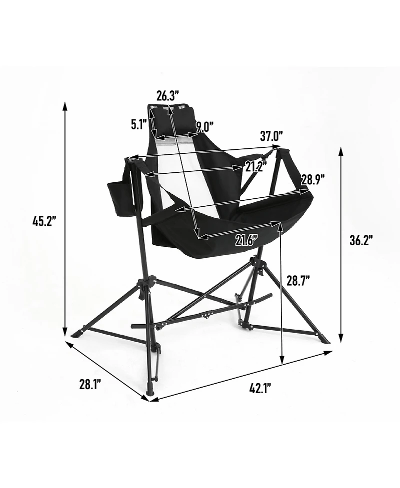 Rainsken Portable Folding Hammock Camping Chairs Set of 2, Oversized Rocking Recliner with Adjustable Backrest and Carry Bag for Outdoor Travel