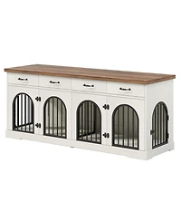 Aostirmotor 70.8" Dog Crate Furniture for 2 Dogs with Divider, 4 Storage Drawers and Doors, End Table Tv Stand, Whiteand