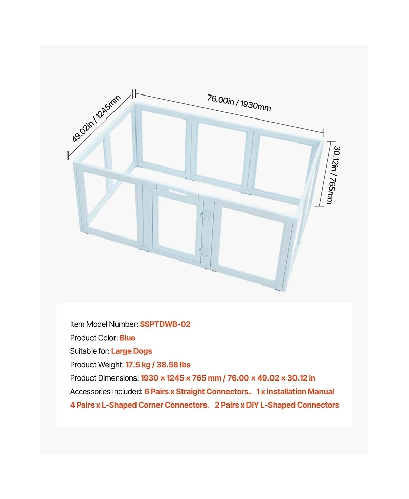 Aostirmotor 76" Dog Whelping Box with Transparent Window Playpen for Large Dogs