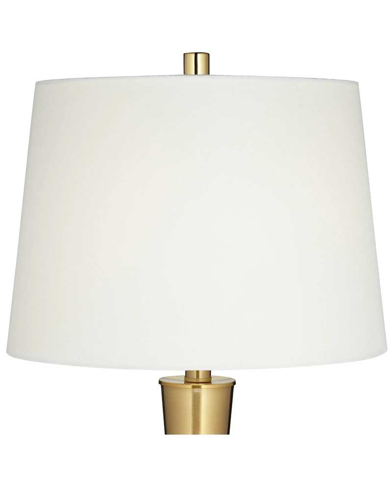 Possini Euro Design Wayne Modern Table Lamps 29 1/4" Tall Set of 2 Brass with Usb Charging Port Fabric Drum Shade for Bedroom Living Room Kids