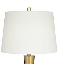 Possini Euro Design Wayne Modern Table Lamps 29 1/4" Tall Set of 2 Brass with Usb Charging Port Fabric Drum Shade for Bedroom Living Room Kids