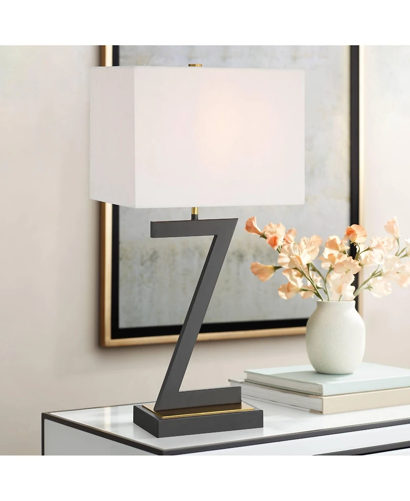 360 Lighting Pellana High Z-Base Modern 3-Way Table Lamp Usb Port Ac Power Outlet Metal Single Living Room Charging