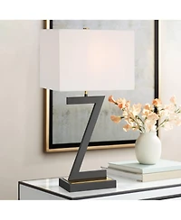 360 Lighting Pellana High Z-Base Modern 3-Way Table Lamp Usb Port Ac Power Outlet Metal Single Living Room Charging