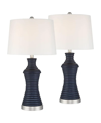360 Lighting Maxwell 27 1/5" High Blue Rippled Ceramic Usb Table Lamp Set of 2