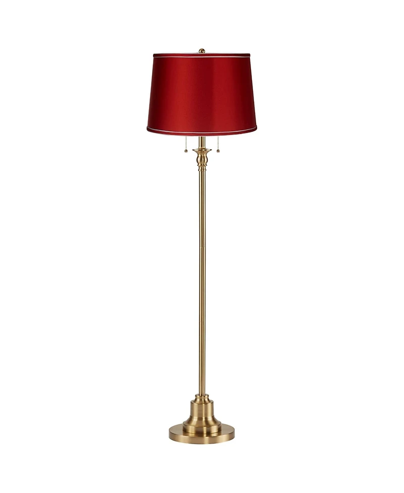 360 Lighting Dyna Traditional Tall 2-Light Standing Floor Lamp Pole Pull Chain Antique Brass Finish Drum Satin