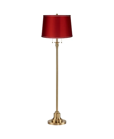 360 Lighting Dyna Traditional Tall 2-Light Standing Floor Lamp Pole Pull Chain Antique Brass Finish Drum Satin