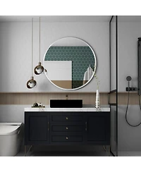 Busdays 32 Inch Silver Metal Framed Round Bathroom Mirror, Wall Mounted Mirror for Bathroom