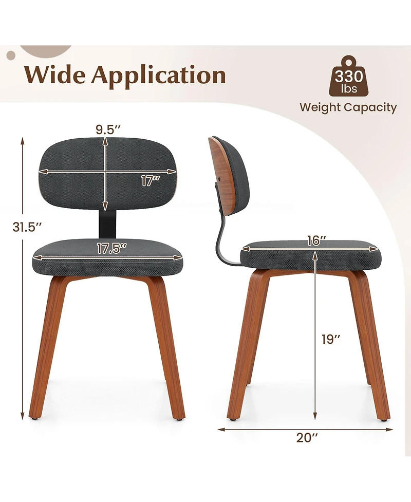 Gymax Dining Chairs Set of 2 w/Curved Backrest Padded Seat for Room Living