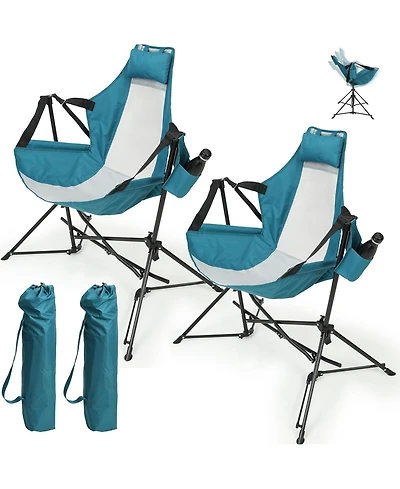 Rainsken Outdoor Hammock Chairs Set of 2, Portable Folding Rocking Chair with Adjustable Back and Carry Bag, Oversized Recliner for Travel, Camping