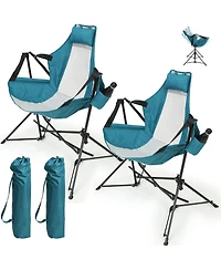 Rainsken Outdoor Hammock Chairs Set of 2, Portable Folding Rocking Chair with Adjustable Back and Carry Bag, Oversized Recliner for Travel, Camping