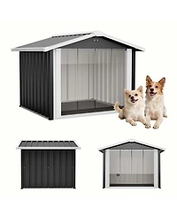 Aostirmotor 39.7" 2-in-1 Metal Dog House and Storage Shed, Weatherproof Outdoor Shelter for Dogs