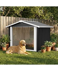 Aostirmotor 39.7" 2-in-1 Metal Dog House and Storage Shed, Weatherproof Outdoor Shelter for Dogs