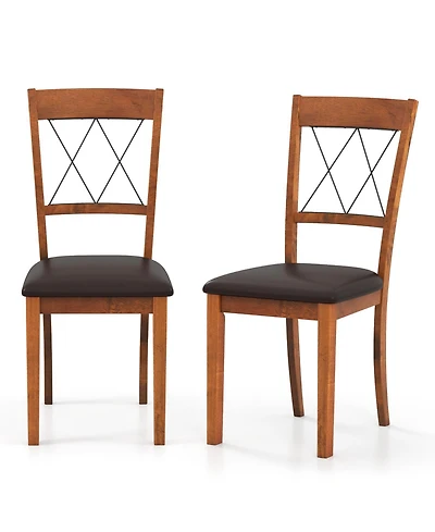 Gymax Dining Chair Set of w/Rubber Wood Frame Padded Seat Cross Backrest for Room