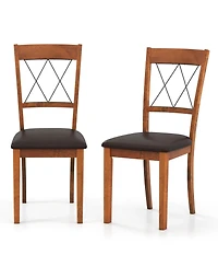 Gymax Dining Chair Set of w/Rubber Wood Frame Padded Seat Cross Backrest for Room