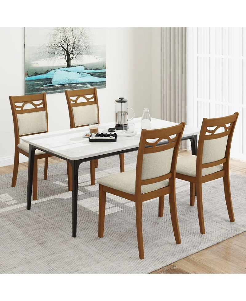 Gymax Dining Chairs Set of 4 w/Rubber Wood Frame Padded Seat and Backrest for Kitchen