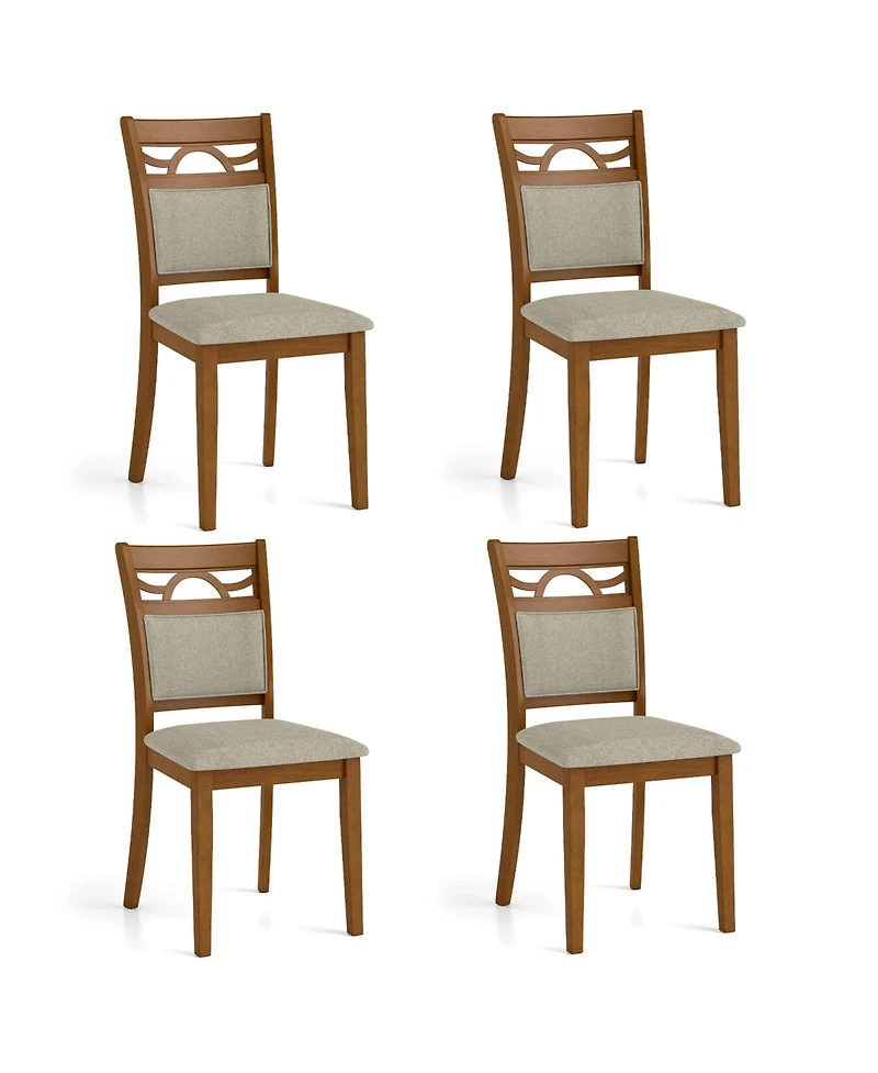 Gymax Dining Chairs Set of 4 w/Rubber Wood Frame Padded Seat and Backrest for Kitchen