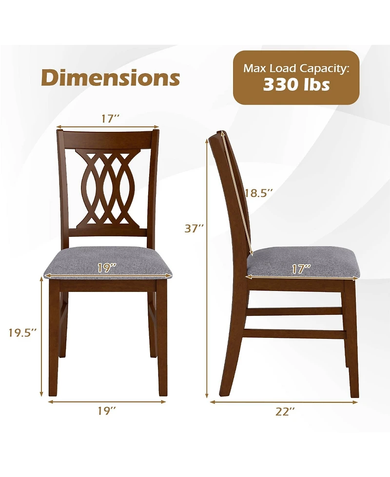 Gymax Dining Chairs Set of 4 w/Padded Seat Hollowed Backrest and Rubber Wood Frame