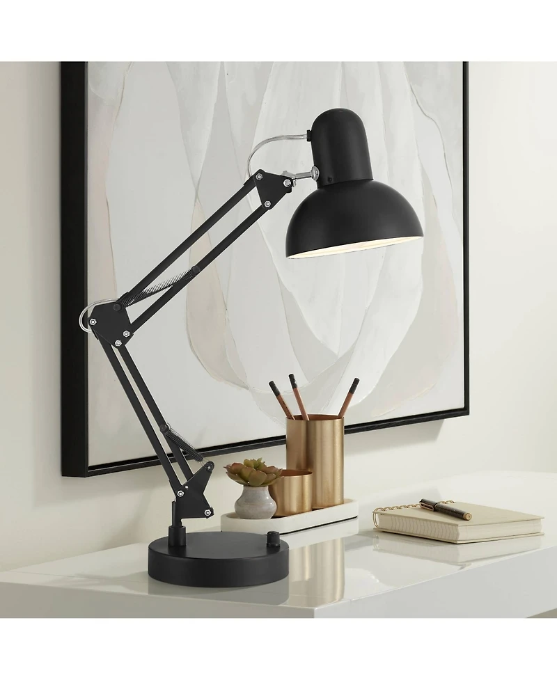 360 Lighting Wyatt 25" High Modern Desk Lamp Usb Port Architect Adjustable Height Metal Single Home Office Charging