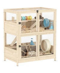 PawHut Wooden Hamster Cage, 4 Tier Small Animal Cage with Mesh Flip Roof