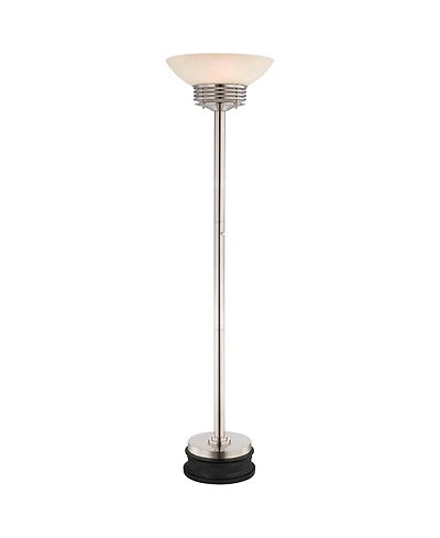 Possini Euro Design Light Blaster Art Deco Torchiere Floor Lamp withRiser 76 3/4" Tall Brushed Nickel Frosted Glass Bowl Shade for Living Room