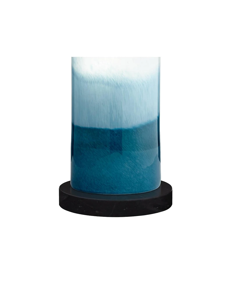 Possini Euro Design Roxanne Coastal Table Lamp with Round Riser 25" High Led Nightlight Drum Shade for Bedroom Living Room Bedside