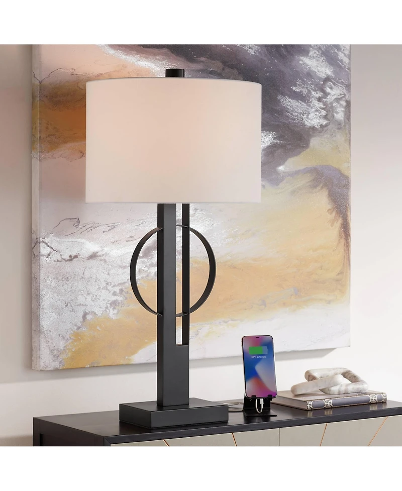Possini Euro Design Galaxy 32" Tall Geometric Base Large Modern End Table Lamp Dual Usb Ports Metal Living Room Charging