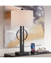 Possini Euro Design Galaxy 32" Tall Geometric Base Large Modern End Table Lamp Dual Usb Ports Metal Living Room Charging