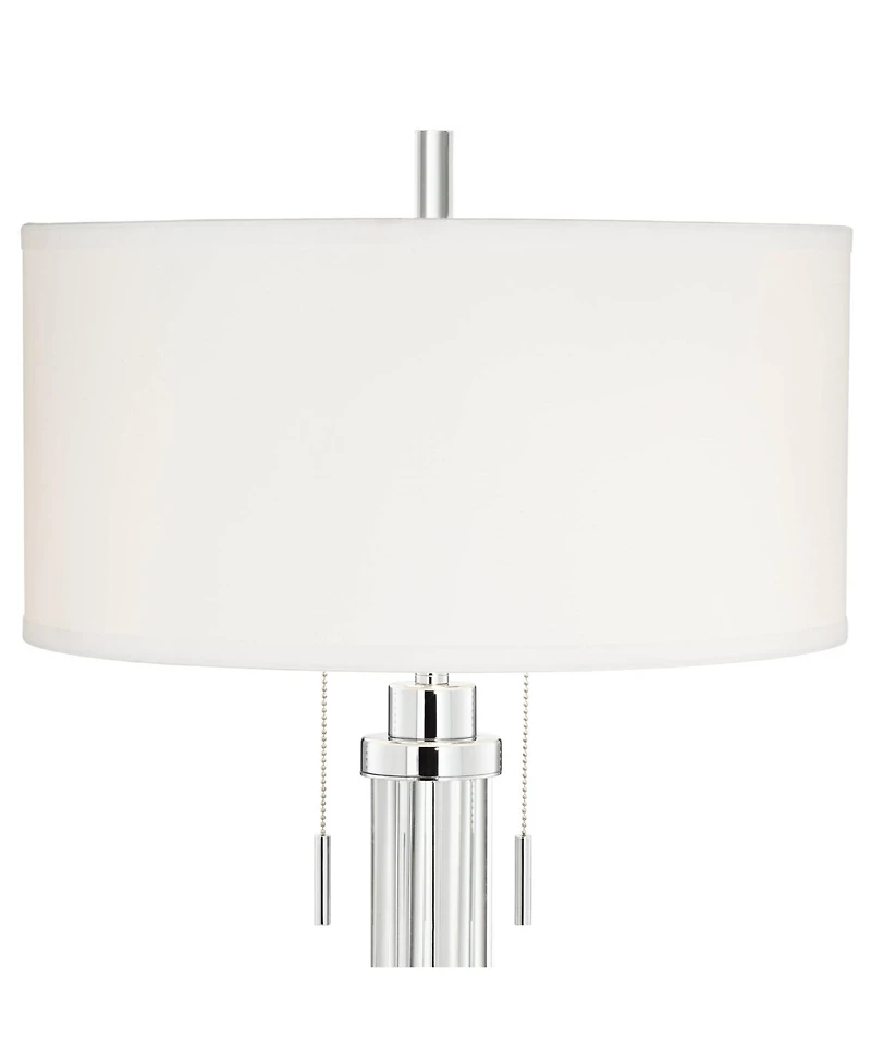 Possini Euro Design Modern Table Lamp 30" Tall with Usb Dimmer Linear Clear Glass Rod ] Linen Drum Shade for Bedroom Living Room House Bedside