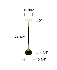Possini Euro Design Burbank Modern Art Deco Torchiere Floor Lamp with Riser 74 1/2" Tall Brass Frosted Glass Shade for Living Room
