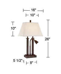 Possini Euro Design Deacon 26" High Industrial Desk Lamps Set of 2 Usb Port Ac Power Outlet Gooseneck Bronze Finish Metal Charging