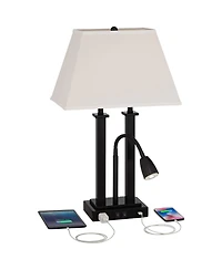 Possini Euro Design Deacon 26" High Industrial Desk Lamps Set of 2 Usb Port Ac Power Outlet Gooseneckk Metal Charging